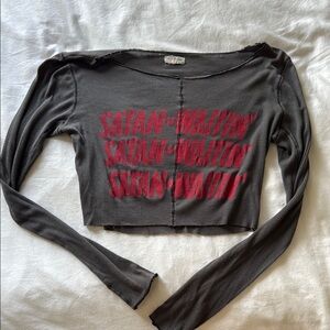 Free People Gray Fitted Long Sleeve Crop Top